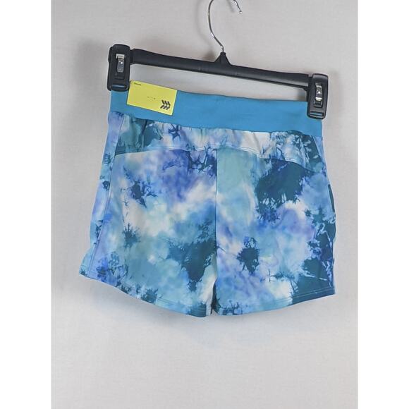 All In Motion Shorts Tie Dye Blue Quick Dry Woven Teal Girls M 7/8 Side‎ Pockets - Picture 2 of 8